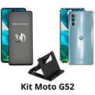 Kit Capa Transparente + Película 3D Privacidade + Suporte de Mesa para Motorola Moto G52 Kit Capa Transparente + Película 3D Privacidade + Suporte de Mesa para Motorola Moto G52