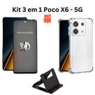 Kit Capa Transparente + Película 3D Privacidade + Suporte de Mesa para Xiaomi Poco X6 5G
