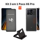 Kit Capa Transparente + Película 3D Privacidade + Suporte de Mesa para Xiaomi Poco X6 Pro