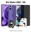 Kit Capa Transparente + Película 3D Privativa + Suporte Anel + Fone com Fio para Celular Moto G84