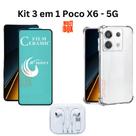 Kit Capa Transparente + Película Cerâmica + Fone de Ouvido para Xiaomi Poco X6 5G