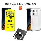 Kit Capa Transparente + Película Cerâmica Fosca + Anel Suporte para Xiaomi Poco X6 5G
