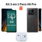 Kit Capa Transparente + Película Cerâmica Fosca Privacidade + Fone de Ouvido para Xiaomi Poco X6 Pro
