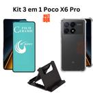 Kit Capa Transparente + Película Cerâmica + Suporte de Mesa para Xiaomi Poco X6 Pro