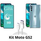 Kit Capa Transparente + Película de Cerâmica + Cabo USB Tipo C para Motorola Moto G52 Kit Capa Transparente + Película de Cerâmica + Cabo USB Tipo C para Motorola Moto G52