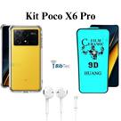 Kit Capa Transparente + Película de Cerâmica + Fone de Ouvido para Xiaomi Poco X6 Pro