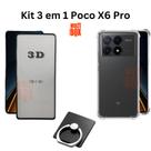 Kit Capa Transparente + Película de Vidro 3D + Anel Suporte para Xiaomi Poco X6 Pro