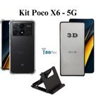 Kit Capa Transparente + Película de Vidro 3D + Suporte de Mesa para Xiaomi Poco X6 5G