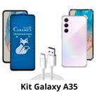 Kit Capa Transparente + Película Fosca Privacidade + Cabo USB Tipo C para Samsung Galaxy A35