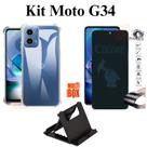 Kit Capa Transparente + Película Fosca Privacidade de Cerâmica + Suporte de Mesa para Moto G34 5G
