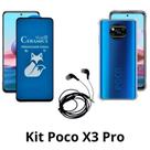 Kit Capa Transparente + Película Fosca Privacidade + Fone de Ouvido para Xiaomi Poco X3 Pro