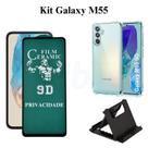 Kit Capa Transparente + Película Fosca Privacidade + Suporte de Mesa para Samsung Galaxy M55 5G