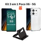 Kit Capa Transparente + Película Fosca Privacidade + Suporte de Mesa para Xiaomi Poco X6 5G