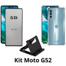 Kit Capa Transparente + Película Frontal de Vidro 3D + Suporte de Mesa para Moto G52 Kit Capa Transparente + Película Frontal de Vidro 3D + Suporte de Mesa para Moto G52