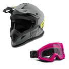 Kit Capacete Pro Tork Fast 788 Grey Fosco + ÓCulos Pro Tork Blast Rosa