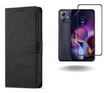 Kit Capinha Capa Carteira Flip Para Moto G54 + Película 3D Vidro Premium