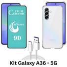 Kit Capinha Silicone TPU + Película 9D de Cerâmica + Cabo USB Tipo C para Samsung Galaxy A36 5G