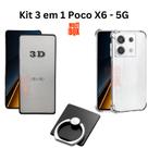 Kit Capinha Transparente + Película 3D + Anel Suporte para Xiaomi Poco X6 5G Kit Capinha Transparente + Película 3D + Anel Suporte para Xiaomi Poco X6 5G