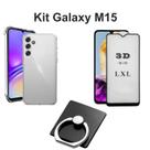 Kit Capinha Transparente + Película 3D de Vidro + Suporte de Anel para Samsung Galaxy M15
