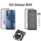 Kit Capinha Transparente + Película 3D deVidro Privacidade + Suporte Anel para Samsung Galaxy M35 5G