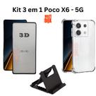 Kit Capinha Transparente + Película 3D + Suporte de Mesa para Xiaomi Poco X6 5G