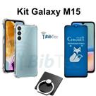 Kit Capinha Transparente + Película Fosca Privacidade + Suporte de Anel para Samsung Galaxy M15