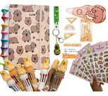 Kit Capivara 6 Itens Escolar Fofos Capyvara Agenda Chaveiro