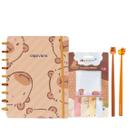 Kit Capivara Escolar Fofa Com Caderno Inteligente Disco 80 Folhas Post-It Canetas Em Gel Infantil Volta Às Aulas Skypaper