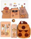 Kit Capivara Fofura Mochila de Pelúcia + Lápis de Cor + Estojo + Apontador Criativo Presentes Di