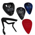 Kit Capotraste Violão Guitarra Com 3 Palhetas E Porta Palheta Colorido