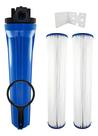 Kit Carcaça Filtro Água 20'' + 2 Refil Plissado Lavável Slim Cor Azul Kit Carcaça Filtro Água 20'' + 2 Refil Plissado Lavável Slim Cor Azul