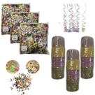 Kit Carnaval 3 Confetes Metalizado 3 Serpentinas Coloridas