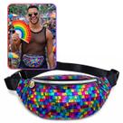Kit Carnaval Pochete Paetê Multicolorida e Leque Arco-Íris (1 Kit)