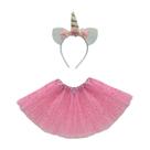 Kit carnaval unicórnio tiara e saia de gliter 40cm festa fantasia