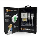 Kit Carregador de Parede Flex Cabo Nylon Kevlar Tipo C, Lightning e Micro USB V8 1,5M