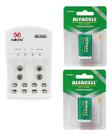 Kit Carregador de Pilha e Bateria 9V + 2 Baterias 9V Recarregaveis Pilha Retangular