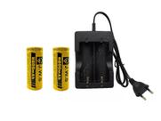 Kit Carregador Top Duplo Para Bateria 26650 e 2 Baterias 26650 JWS Gold Top Kit Carregador Top Duplo Para Bateria 26650 e 2 Baterias 26650 JWS Gold Top