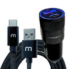 Kit Carregador Veicular Duplo - 2 saídas Usb + Tipo C 3A - c/ Cabo Tipo C entrada Usb Reforçado - Ultra rápido - Original - Garantia 1 ano - Led azul