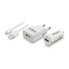 Kit Carregadores Usb De Tomada + Usb Veicular + Cabo Micro Usb 1m