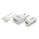 Kit Carregadores Usb Elgin Veicular e de Tomada com Cabo Micro Usb 1m Bivolt Branco