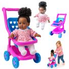 Kit Carrinho Boneca + Soft Hair Negra Bebe Conforto Macia Kit Carrinho Boneca + Soft Hair Negra Bebe Conforto Macia