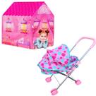 Kit Carrinho De Boneca Reborn Rosa Dm C/ Barraca Princesas