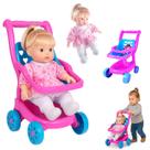 Kit Carrinho de Boneca + Soft Loira Bebe Conforto Macia Pano
