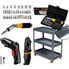 Kit Carrinho Organizador Ferramentas Maleta 41 pçs Parafusadeira 5v