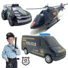 Kit Carrinho Polícia Helicóptero Van Brinquedo Menino