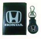 Kit Carteira Couro Porta Documento Mais Chaveiro Honda