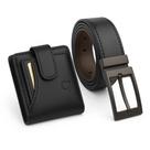 Kit Carteira Masculina Couro Legitimo com Porta-Cartão e Cinto Dupla Face com Fivela Giratória