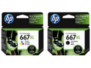 Kit Cartuchos de Tinta Originais HP 667XL Preto + Colorido HP 667 XL