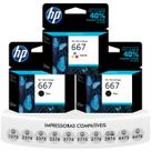 Kit Cartuchos Original НР 667 2 Pretas e 1 Color Impressoras 1275 2374 2375 2376 2775 2776 6475 6476