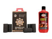 Kit carvão ecológico briquete e acendedor alcool em gel